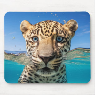 Leopard Tierspass Natur Wasserspielen Mousepad