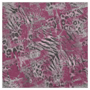 Leopard Tiger Grau Burgund Flecken Tierhaut . Stoff