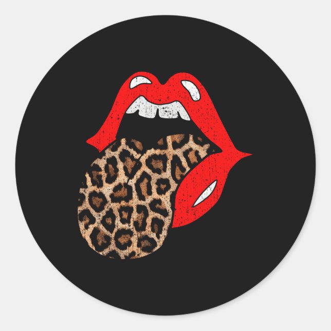 Leopard Tongue Animal Print Runder Aufkleber (Vorderseite)