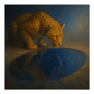 Leopard trinkt aus einem sternenklaren Pool – GeoW Poster
