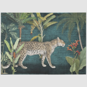 Leopard Tropical Floral n Foliage Aquamarin Decoup Seidenpapier