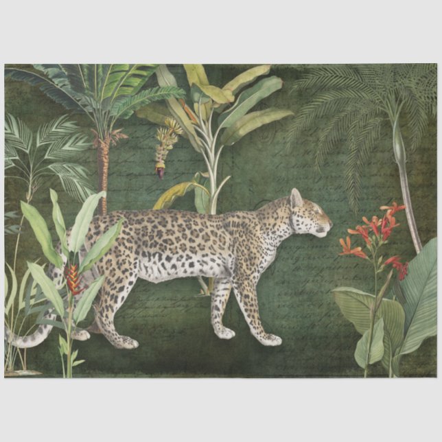 Leopard Tropical Floral n Foliage Dschungeldecke Seidenpapier (Vorderseite)