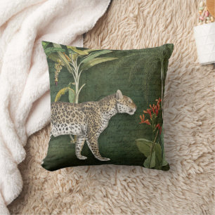 Leopard Tropical Floral n Foliage Jungle Green Red Kissen