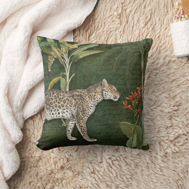 Leopard Tropical Floral n Foliage Jungle Green Red Kissen (Decke)