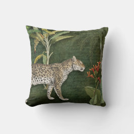 Leopard Tropical Floral n Foliage Jungle Green Red Kissen