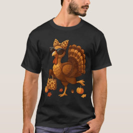 Leopard Turkey with Sunglasses Funny Thanksgiving  T-Shirt