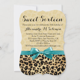 Leopard Turquoise Bow Sweet 16 Party Invitation