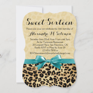 Leopard Turquoise Bow Sweet 16 Party Invitation