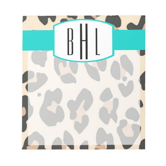 Leopard und Aquamarines Monogramm Notepad Notizblock (Vorderseite)