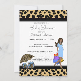 Leopard und Blue Print African American Mommy Einladung