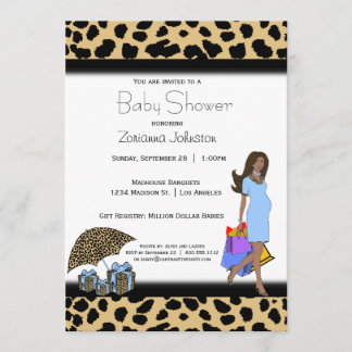 Leopard und Blue Print African American Mommy Einladung