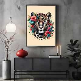 Leopard und Blume in Atemberaubendem Aquarellfarbe Poster