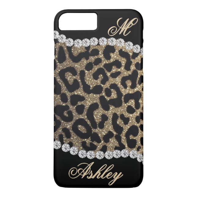 Leopard-und Diamant-Monogramm Case-Mate iPhone Hülle (Rückseite)