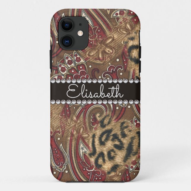 Leopard und Paisley-Muster addieren Namen Case-Mate iPhone Hülle (Rückseite)
