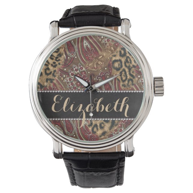 Leopard und Paisley Muster drucken, um sich zu per Armbanduhr (Vorderseite)