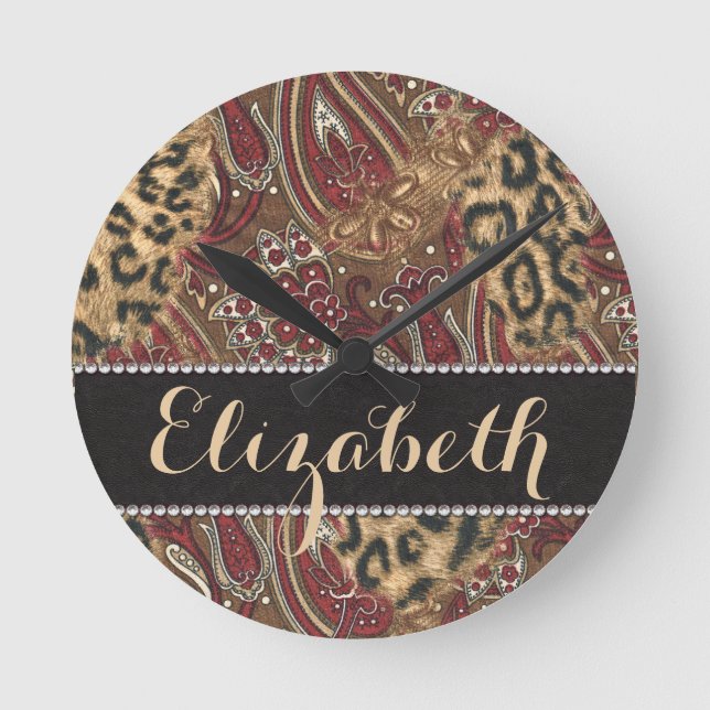 Leopard und Paisley Muster drucken, um sich zu per Runde Wanduhr (Vorderseite)