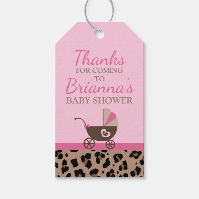 Leopard und Pink Baby Dusche Geschenkanhänger (Vorderseite)