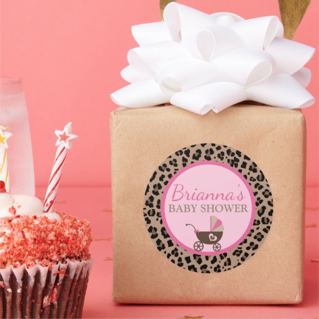 Leopard und Pink Baby Dusche Runder Aufkleber (Party)