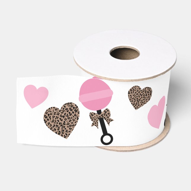 Leopard und Pink Baby Rattle Ripsband (Spule)