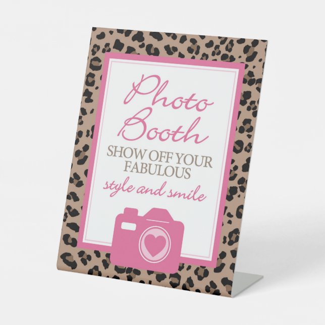 Leopard und Pink Foto Booth Pedesteszeichen Sockelschild (Vorderseite)
