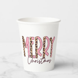 Leopard und Pink Frohe Weihnachten Pappbecher