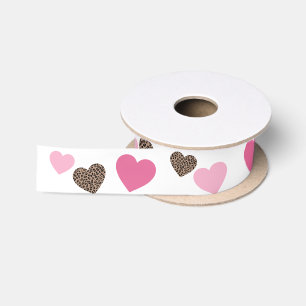 Leopard und rosa Herzen Satinband