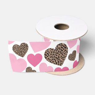 Leopard und rosa Herzen Satinband