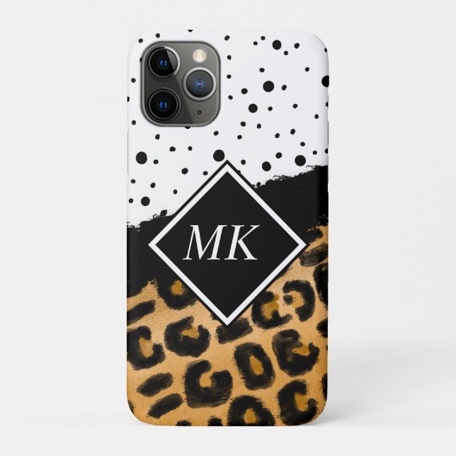 Leopard und Schwarz-Weiß-Polka-Punkte Mit Monogram Case-Mate iPhone Hülle (Rückseite)