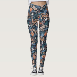  Leopard und Tiger Jungle Animal Leggings Blue