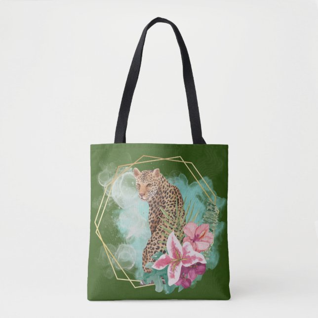 Leopard und tropische Rahmen Tasche (Vorderseite)