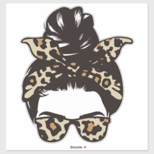 Leopard-Unordentlicher-Dutt-Aufkleber – Tierprint- Aufkleber