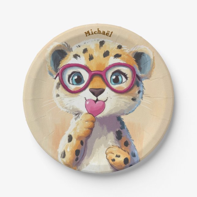 Leopard Valentinstag Herz-Abzeichen - Kinder Schul Pappteller (Vorderseite)