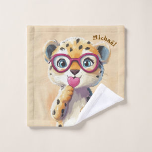 Leopard Valentinstag Herz Abzeichen - Kinder Schul Waschlappen