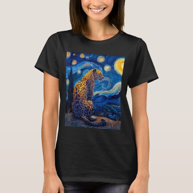 Leopard - Van Gogh Style Starry Night Funny Graphi T-Shirt (Vorderseite)