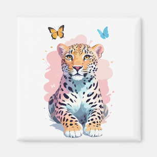 Leopard Vector Butterfly Adorable Fun Animal Magnet