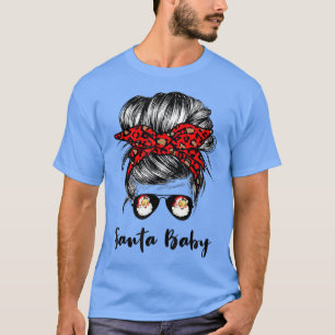 Leopard Vintag Santa Christmas Baby Messy Bun T-Shirt
