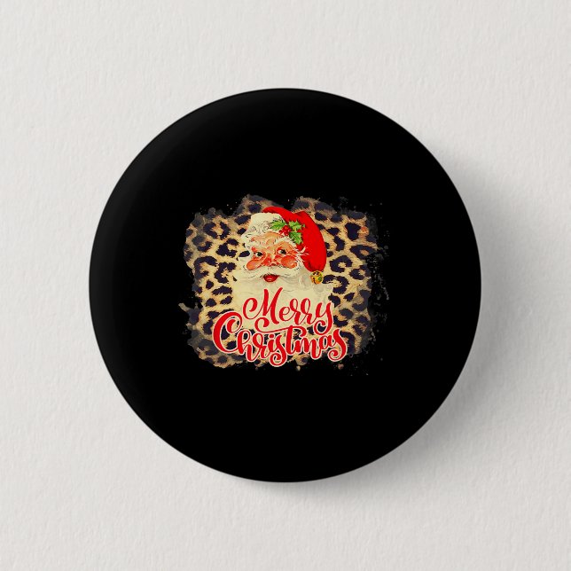 Leopard Vintag Santa Merry Weihnachtsmann Button (Vorderseite)