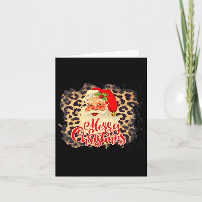 Leopard Vintag Santa Merry Weihnachtsmann Karte (Vorderseite)