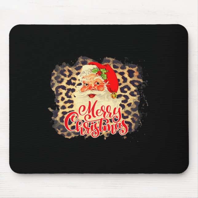 Leopard Vintag Santa Merry Weihnachtsmann Mousepad (Vorne)