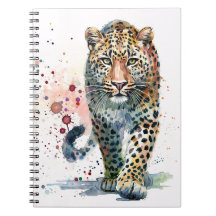 Leopard Walking Paint Splatter Watercolor Notebook