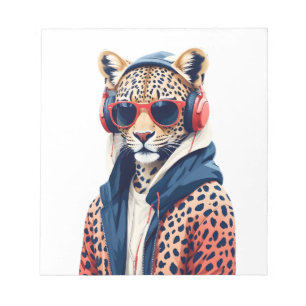 Leopard Wearing Hoodie Funny Coole Tierart Notizblock