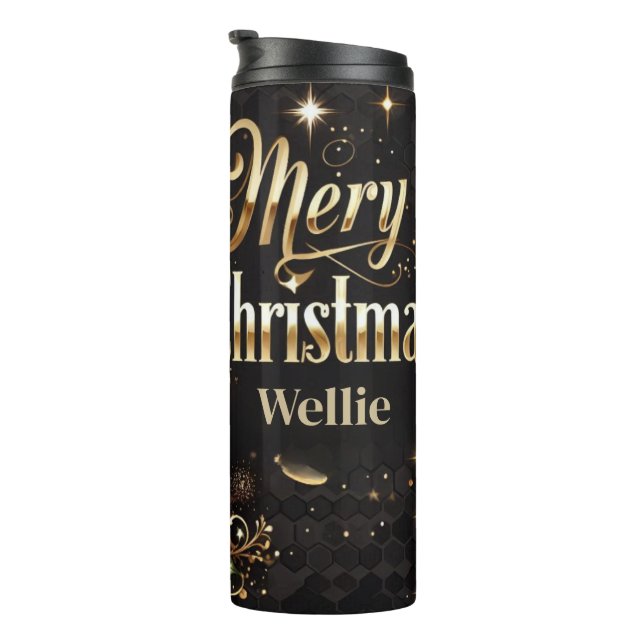 Leopard Weihnachts Gold Personalisierter Tumbler Thermosbecher (Nach rechts gedreht)