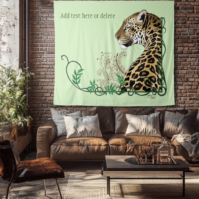 Leopard Wild Cat Green Henna Wandteppich (Von Creator hochgeladen)