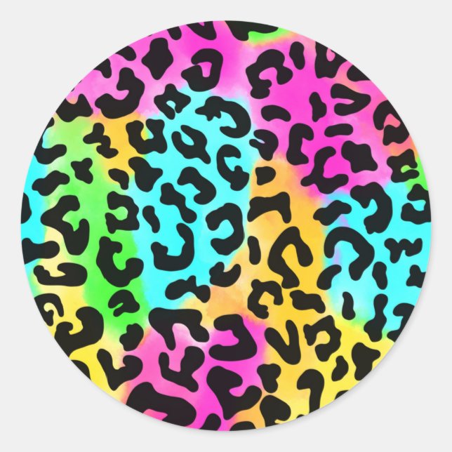 Leopard Wild Cat Rainbow Pattern, Leopard Geschenk Runder Aufkleber (Vorderseite)