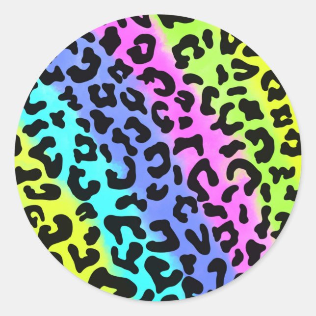 Leopard Wild Cat Rainbow Pattern, Leopard Geschenk Runder Aufkleber (Vorderseite)