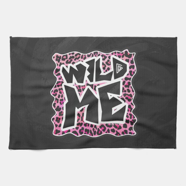 Leopard Wilde Me Schwarz und Hot Pink Design Handtuch (Horizontal)