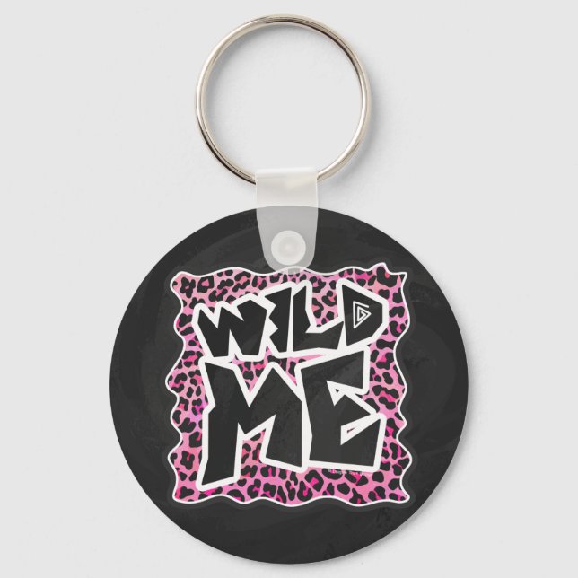 Leopard Wilde Me Schwarz und Hot Pink Design Schlüsselanhänger (Vorderseite)