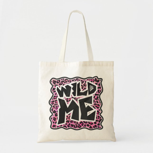 Leopard Wilde Me Schwarz und Hot Pink Design Tragetasche (Vorne)