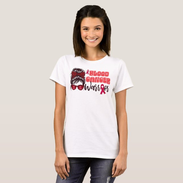 Leopard Women Blood Cancer Krieger Red Ribbon T-Shirt (Vorne ganz)