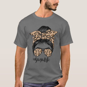 Leopard Yaya Life Niedlich Messy Bun Girl Mother D T-Shirt